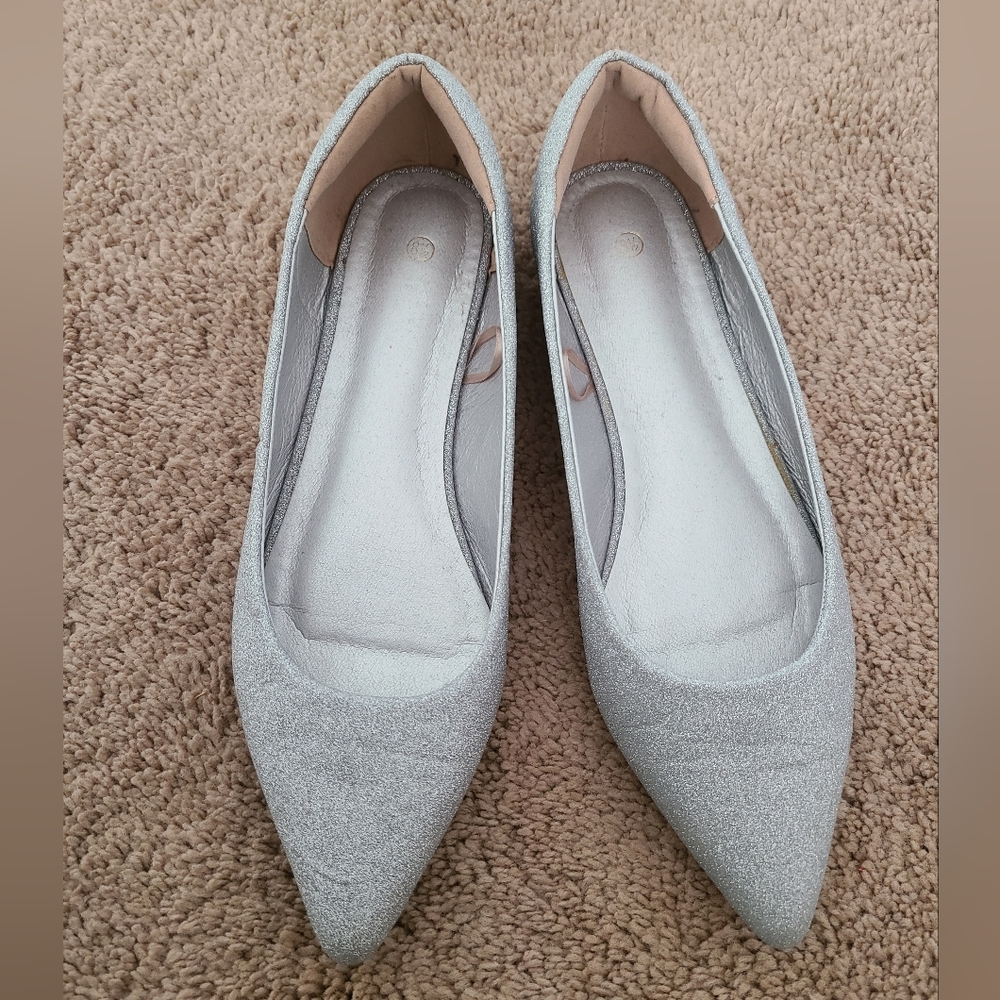8.5 Silver Women's Pointed Toe Ballet Flats Slip On Dress Shoes